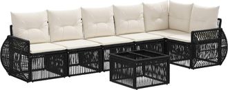 vidaXL Conjunto De Sof&aacute;s De Jard&iacute;n 7 Uds. Negro Y Blanco Crema Vidaxl