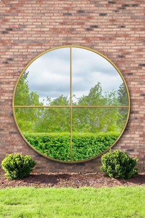 MirrorOutlet Gold Large Circular Window Metal Garden Wall Mirror (200x200cm) | Size: 1 Pack