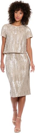 Muse Muse Straight & Pencil Skirt Womens Champagne Sequin Back Vent Preppy PALL280