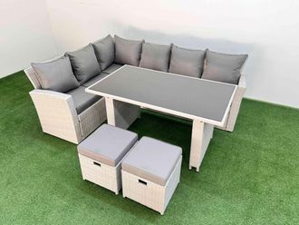 Fimous 8 Seater Wicker Rattan Corner Sofa Sets with 2 Footstools Light Grey