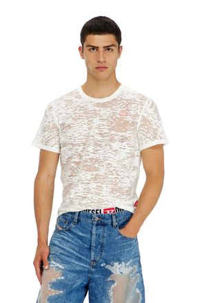 Diesel T-shirt in all-over devor&eacute; jersey - T-Shirts - Unisex - White