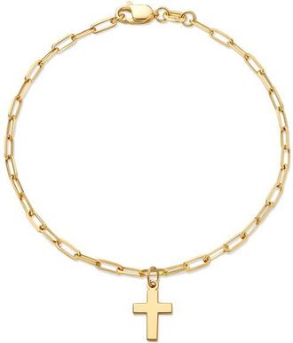Devata Cross Charm Paperclip Chain Bracelet in 14K Gold in Yellow Gold at Nordstrom, Size 6.5