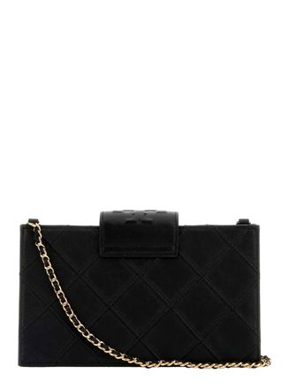 Tory Burch Fleming Black Diamond Quilted Mini Crossbody Bag With Chain-Link Shoulder Strap In Leather Woman