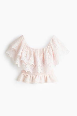 H&M Flounced Off-the-shoulder Top in Light Pink at Nordstrom, Size X-Small