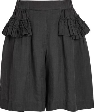 Dries Van Noten Pacuna Ruffled Cropped Ramie Trousers - Black - S (UK8-10 / S)