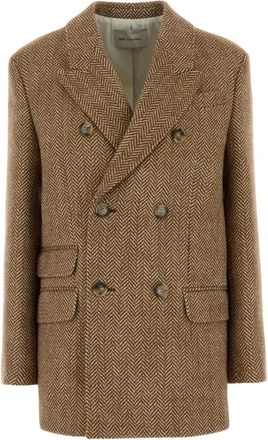 Ami Dubbelrijige Visgraat Wol Blazer - Dames - Blazers - Bruin - 2XS - Wol - Jassen