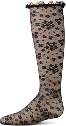 MeMoi Floral Lace Mesh Knee High Sock in Black at Nordstrom, Size 6-12M