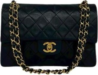 Chanel Pre-owned Matelasse Lambskin Double Flap Shoulder Bag - Dames - Vintage Schoudertas - Zwart - ONE Size - Leer - Vintage