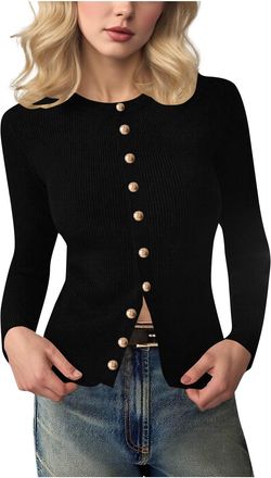 Generic Womens Cardigan Open Front Lightweight Long Sleeve Casual Sweater Cardigans for Fall Winter Womens Solid Button Down Vintage Classic Crew Neck Knit Sl