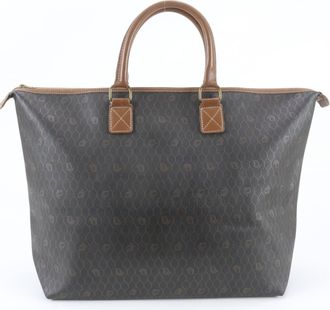 Dior Brown Gray Leather Coated Canvas Boston Bag Tote Bag (Pre-Owned)