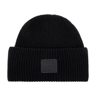 Acne Studios Beanies, unisex, Black, Size: ONE SIZE Face Logo Beanie