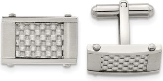 Diamond2Deal Stainless Steel Brushed and Polished Grey Carbon Fiber Inlay Cufflinks