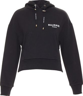 Balmain cotton felt logo print side split hoodie