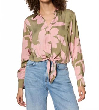 Sanctuary Lover Tie Long Sleeve Floral Shirt In Pink Silhouette