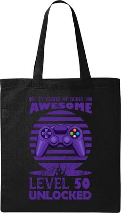 Generic Level 50 Unlocked Birthday G A M E R Graphic Natural Ecological Cotton Tote Bag Black