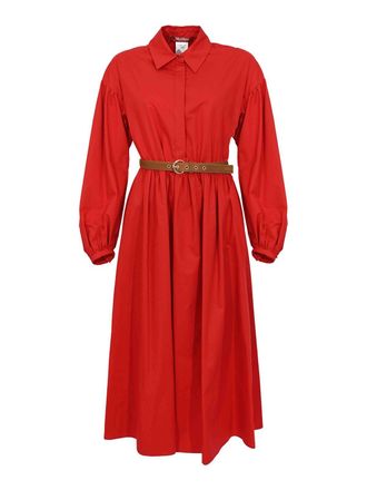 Max Mara Mstmarmo Dress In Cotton Satin With Red Belt