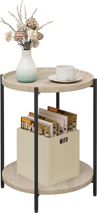 Woltu Woltu - Mesa De Centro Redonda Con 2 Estantes Mesa Auxiliarpara Salon Mesita De Noche Mesa De Sof&aacute; Para Dormitorio Sal&oacute;n Y Cocina Mdf+metal Roble Clar