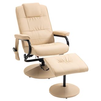HOMCOM Massage Recliner Chair Cushioned Ottoman 10 Point Vibration Cream | TJ Hughes