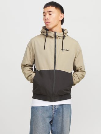 Jack & Jones Blouson JACK & JONES JJERUSH mit Kapuze, Herren, Gr. L, schwarz-weiss (coriander detail:schwarz, wei&szlig; blocking), Web, Obermaterial: 100% Polyester, co
