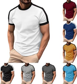 Generic Mens T-Shirts Color Blocks Muscle T-Shirt Fashion Workout Tops Raglan Short Sleeve Bodybuilding Gym Tee Hipster Shirt Camisetas para Hombres(Red, L)