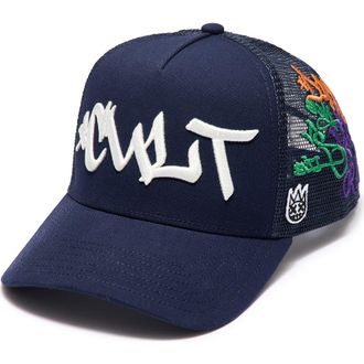 Cult of Individuality Graffiti Logo Trucker Hat in Midnight Blue at Nordstrom