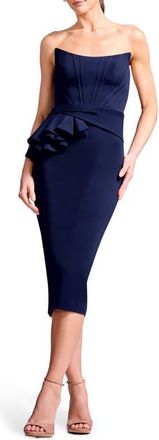 Dress The Population Teddi Strapless Corset Bodice Body-Con Cocktail Midi Dress in Navy at Nordstrom, Size Xx-Small