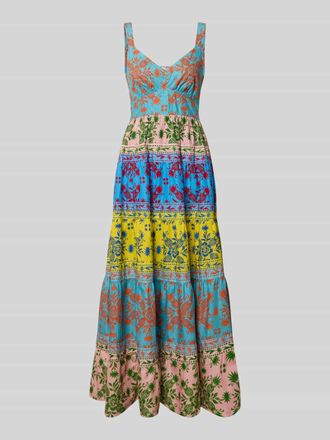 Apricot Midikleid im Allover-Look mit V-Ausschnitt in Blau, Gr&ouml;&szlig;e XXL