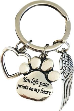Generic In Memory Of Pet Dog Cat Bereavement Keyring Memorial Angel Paw Print Heart