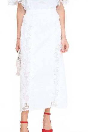 English Factory Lace Cascade Midi Skirt In White