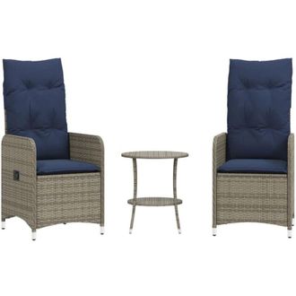 vidaXL Vidaxl - Sedie da giardino reclinabili 2 pz con tavolo grigio in polyrattan