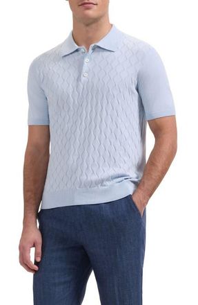 Bugatchi Wave Stitch Cotton Knit Polo in Ice at Nordstrom, Size Xx-Large