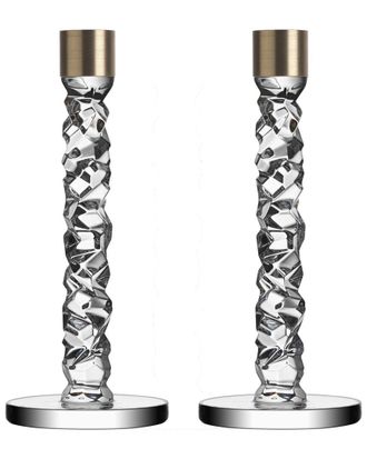 Orrefors Set Of 2 Small Carat Candlesticks