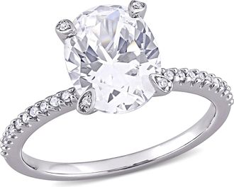 Mimi & Max 4 1/6ct TGW Oval-Cut Created White Sapphire and 1/10ct TW Diamond Engagement Ring in 10k White Gold