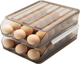 OEM Soporte Apilable De Pl&aacute;stico Para Huevos, Apto Para Refrigerador - Reutilizable - Transparente - Con Tapa - 2 Niveles