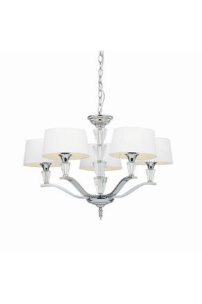 Netlighting Fiennes 5 Light Multi Arm Ceiling Pendant Chrome White Tc Fabric E14 in Grey