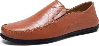 Generic Mens Loafers Shoe Vegan Leather Stitching Details Round Toe Breathable Slip Resistant Flexible Flat Heel Party Classic Slip-ons(Brown,10.5 UK)