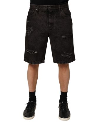 Dolce & Gabbana Black Cotton Tattered Denim Men Bermuda Mens Short