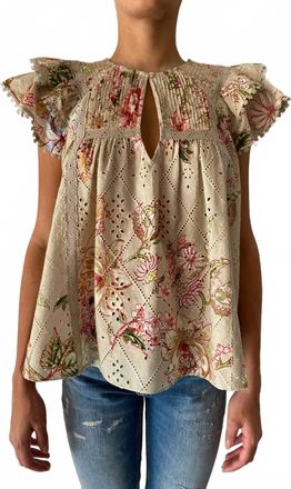Hemant & Nandita Airy Cotton Schiffly Top In Biege