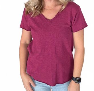 Dear John Denim Vanya V-Neck Slub Tee In Berry