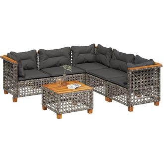 vidaXL Set De Muebles De Jard&iacute;n 6 Pzas Y Cojines Rat&aacute;n Sint&eacute;tico Gris Vidaxl