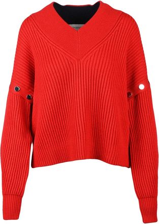 Sportmax Cropped Ribbed Knit Sweater with V-Neck and Adjustable Sleeves