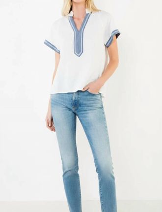 THML Clothing Short Sleeve Textured V-Neck Top In White
