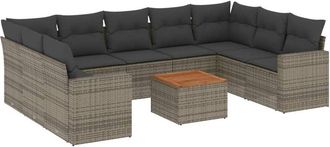 vidaXL Vidaxl - Set De Sof&aacute;s De Jard&iacute;n 10 Pzas Con Cojines Rat&aacute;n Sint&eacute;tico Gris