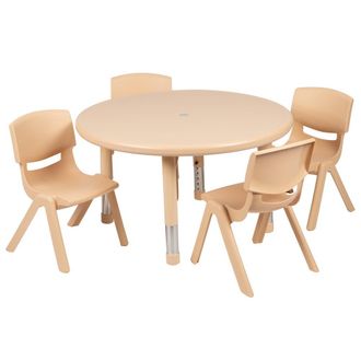 Flash Furniture 33 Round Natural Plastic Height Adjustable Activity Table Set with 4 Chairs