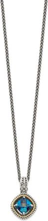 Diamond2Deal Sterling Silver with 14K Accent Cushion London Blue Topaz Pendant Necklace