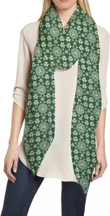 Lina & Lily Clover Shamrock Print Womens Scarf Shawl Wrap Lightweight St Patricks Day (Green, White)