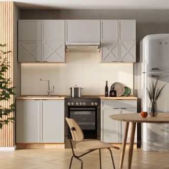 Vicco Mueble De Cocina Fame-line, Gris/beige/roble Dorado, 200 Cm, Et Antracita, Vicco