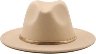 Generic Wide Brim Simple Derby Top Hat Panama Solid Felt Fedoras Hat for Men Women Artificial Blend Jazz Cap(Beige)