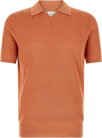 Brunello Cucinelli Orange Cotton Polo Mens Shirt