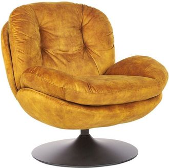 Beliani Beliani - Velvet Swivel Armchair with Padded Seat Single Base Vintage Style Yellow Nolvik
